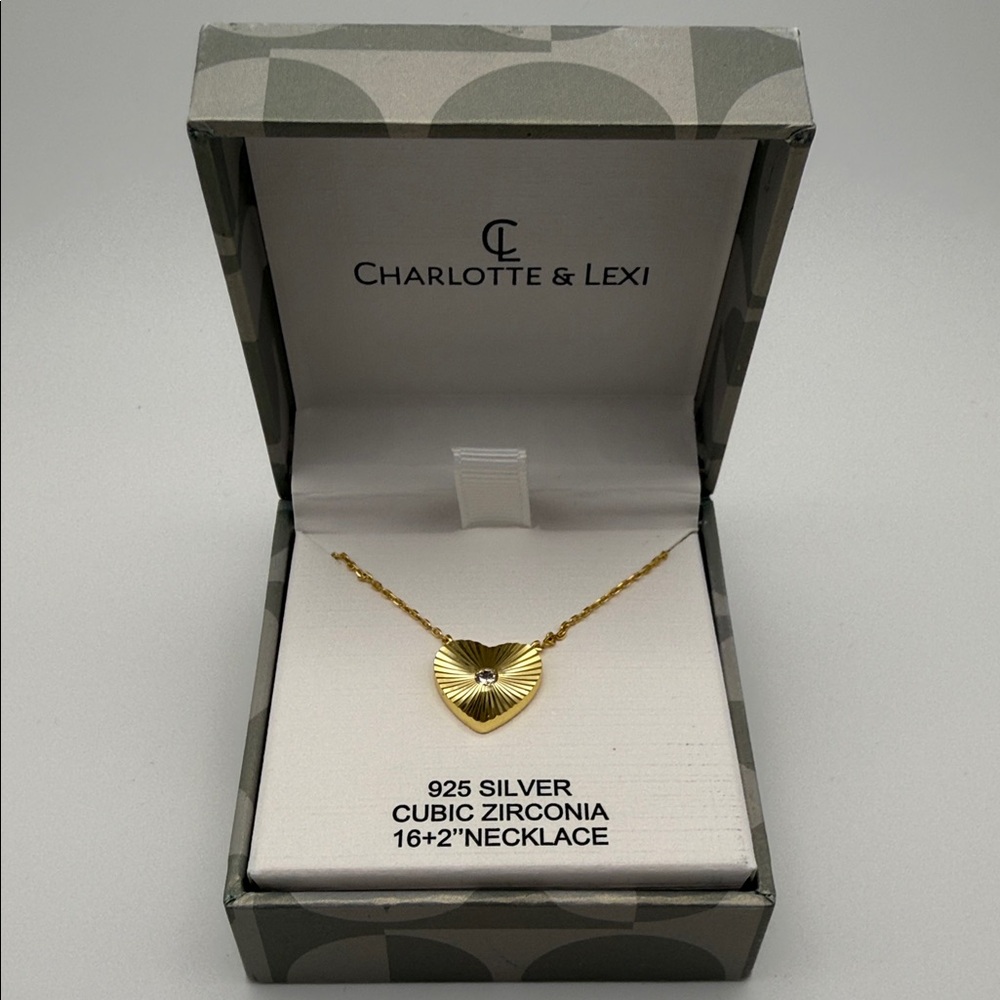 Charlotte & Lexi 925 Cubic Zirconia Gold-Tone Heart Pendant 16+2” Necklace